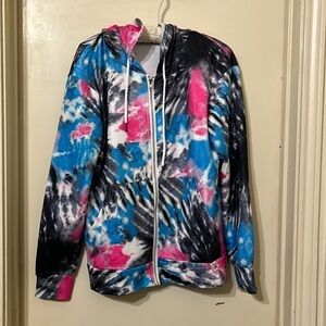 Multi-color lightweight zip-up jacket with hood NWT Small